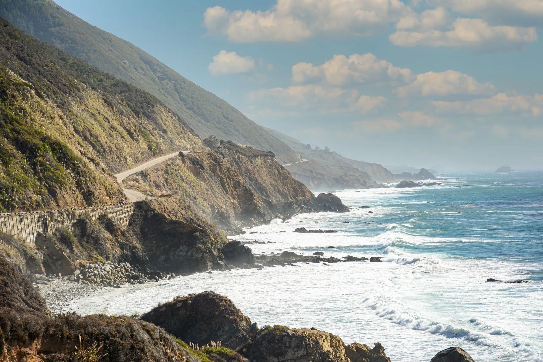 California's coastal highway winding along a rocky Pacific shoreline