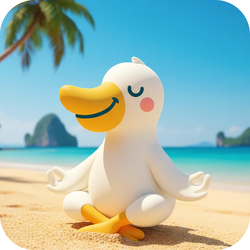 Flappy the duck on a beach in the Maldives
